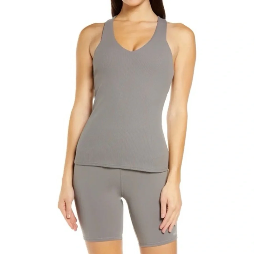 Alo Yoga Elevate Ribbed Crossover Tank Shadow‎ Grey Size Small